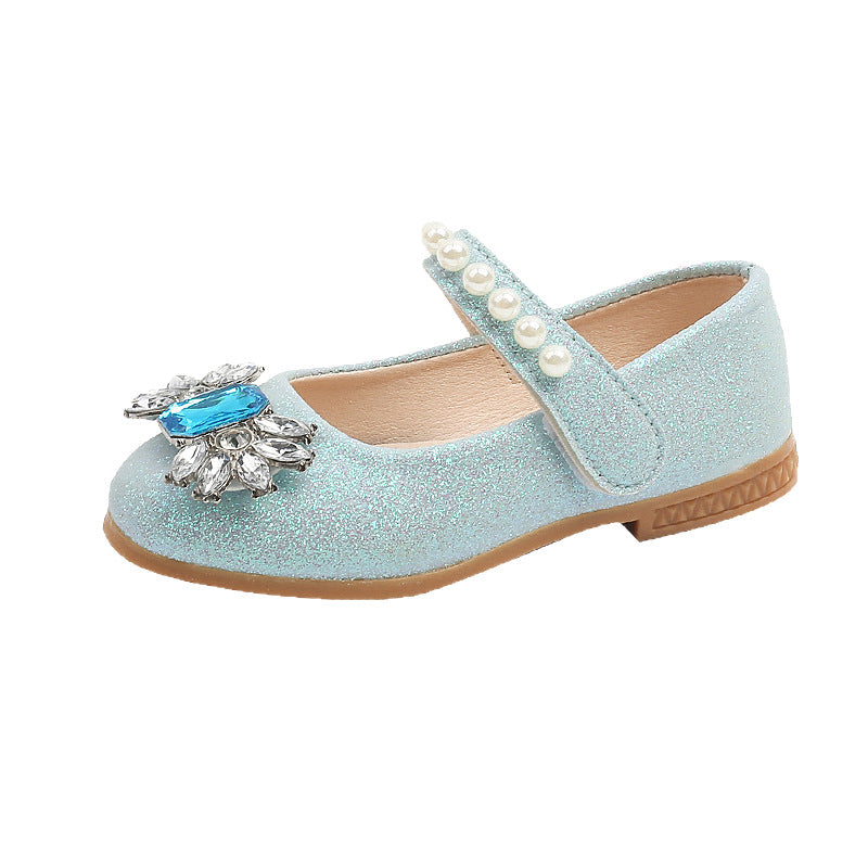 Girls' princess shoes - new spring/autumn  collection - kids' leather shoes with crystal butterfly flower detail - baby flats