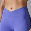 fashion seamless knitting breathable pure color cross waist peach hip yoga pants running fitness nine-point pants women