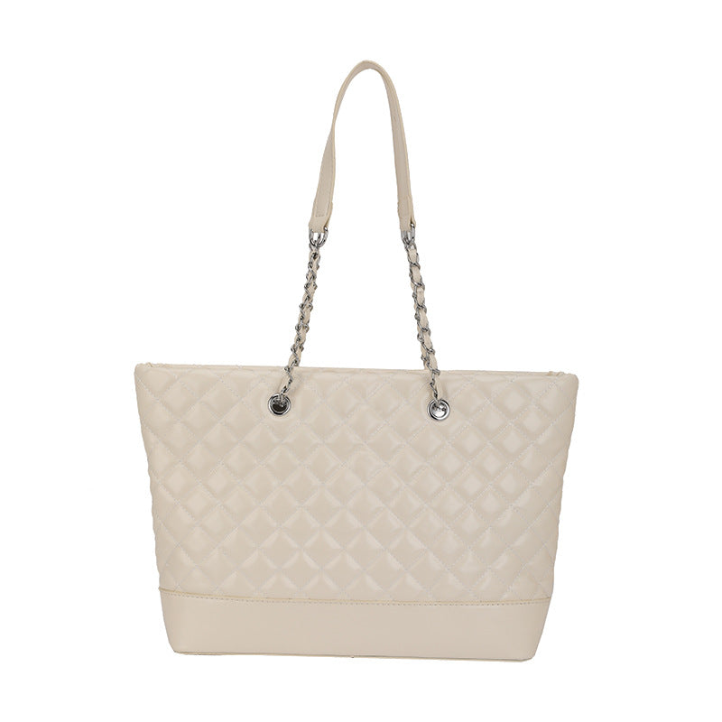 Large capacity retro diamond quilted chain women's bag autumn/winter solid color commuter tote cross-border new small chanel-style shoulder bag