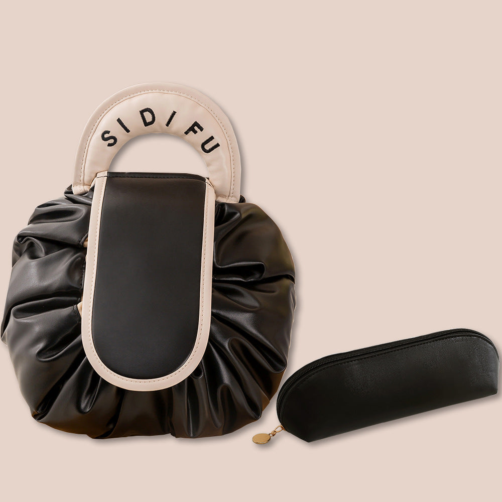 Printed Lazy Cosmetic Bag Twill Drawstring Storage Bag Large Capacity Portable Bundle Mouth Bag Travel Christmas Wash Bag