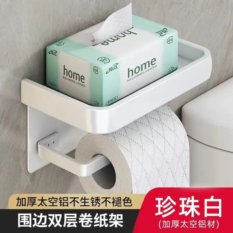 No punching black paper towel holder roll paper holder storage rack toilet bathroom tissue box mobile phone toilet paper holder roll paper