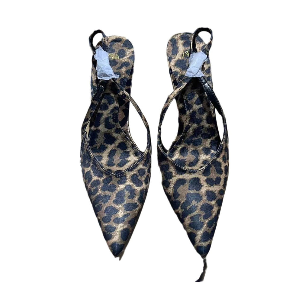Za2024 autumn/winter new leopard print back strap high heel sandals - european & american style, everyday versatile women's sandals