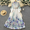 Vacation-style floral print slim-fit dress for women, perfect for spring. long-sleeved, high-waisted, and a-line silhouette. ideal for both work and everyday elegance