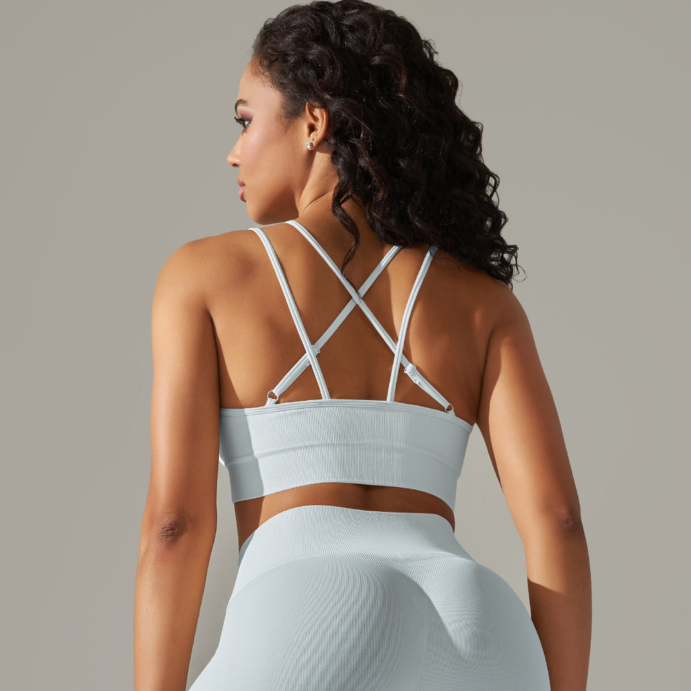 Amazon's new seamless knitted sexy back yoga wear breathable sweat-absorbent running fitness tops sports bra