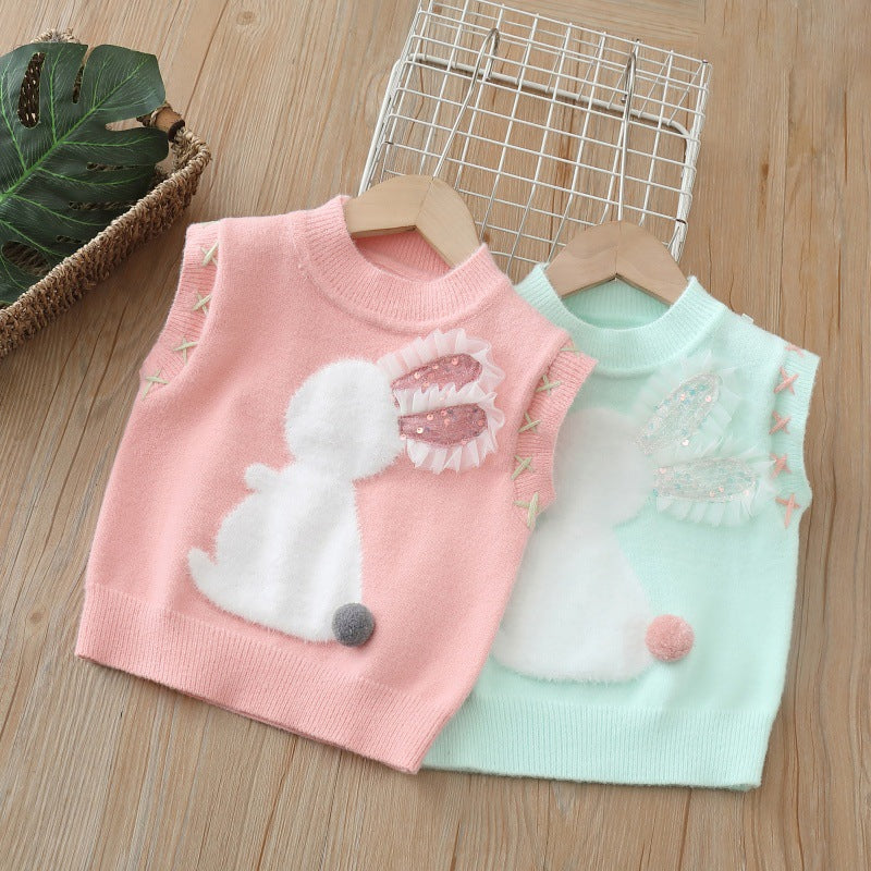 spring/autumn new cartoon baby girl vest knitted cardigan girls' sweater vest