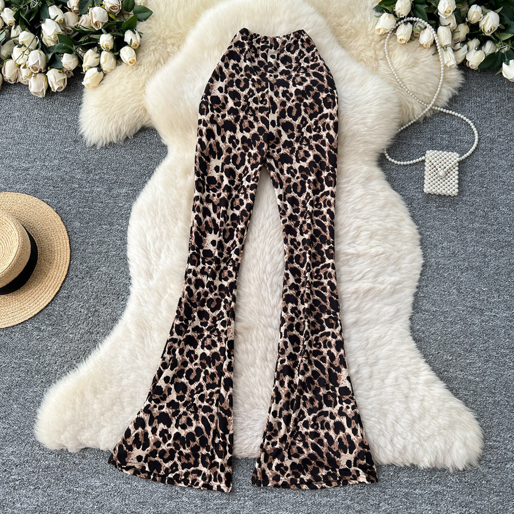 Fashionins wear sexycasual bootcut pants for women autum stretch tight slimming look hip-covering leopard print sweatpants