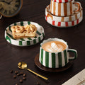 Instagram-worthy creative ceramic coffee mug set - premium striped design, perfect for office afternoon tea, exquisite latte art, and a thoughtful gift. includes mug and saucer