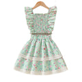 girl skirt suitfrench flying sleeve small floral green cake skirt summerkids skirt two-piece set