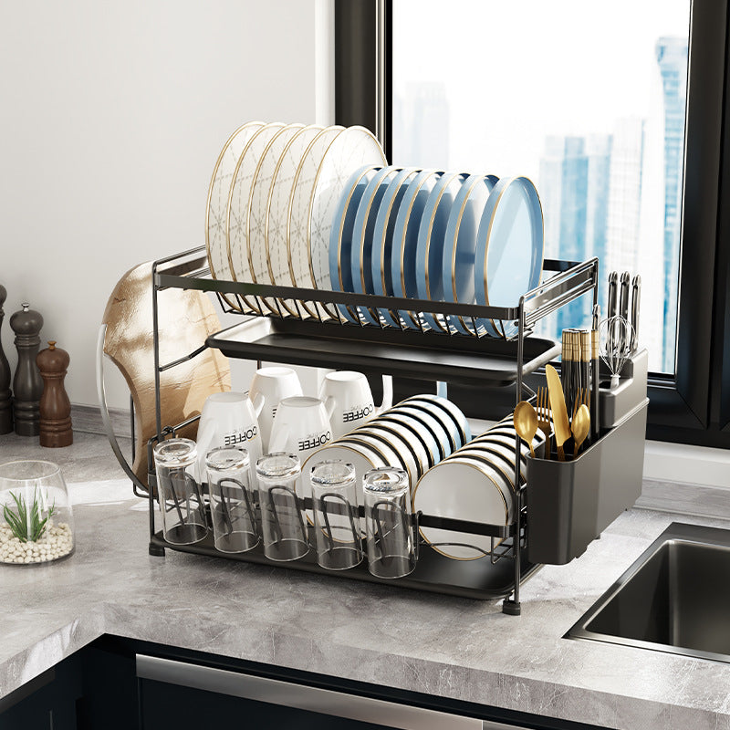 Kitchen Dish Shelf Countertop Cutlery Plate Drain Rack Basket Multifunctional Household Dish and Chopsticks Drain Storage Box