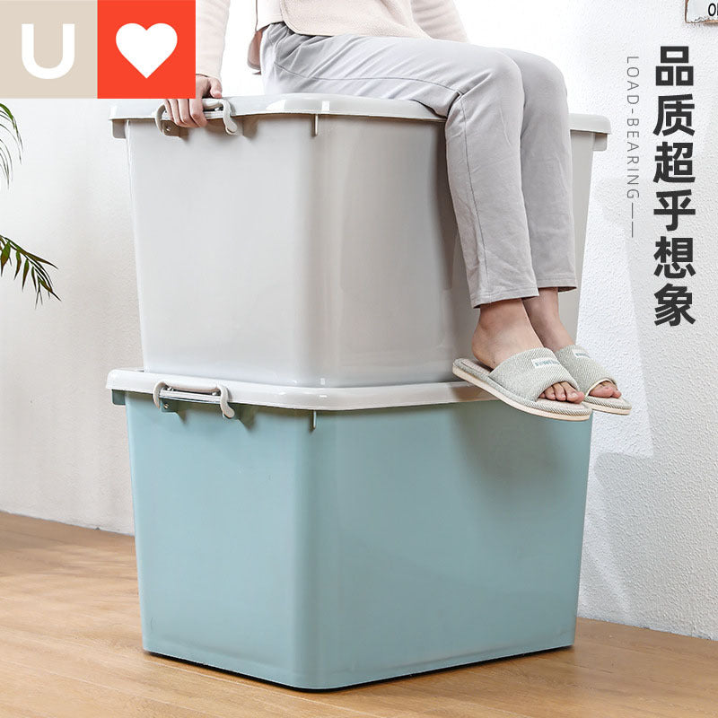 Yunite large clothes storage box plastic with pulley finishing box with lid clothes storage box quilt storage box