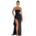 Fashionexport cross-border evening dress party women's one-line collar tube topdresssexybackless high slit long skirt