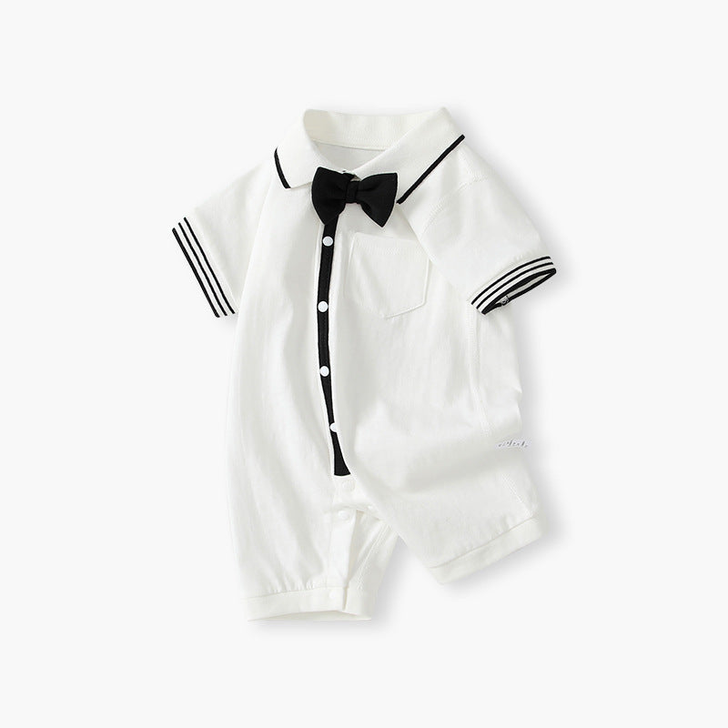 Newborn baby summer clothes: newborn boy romper, lightweight color block short sleeve casual preppy style onesie
