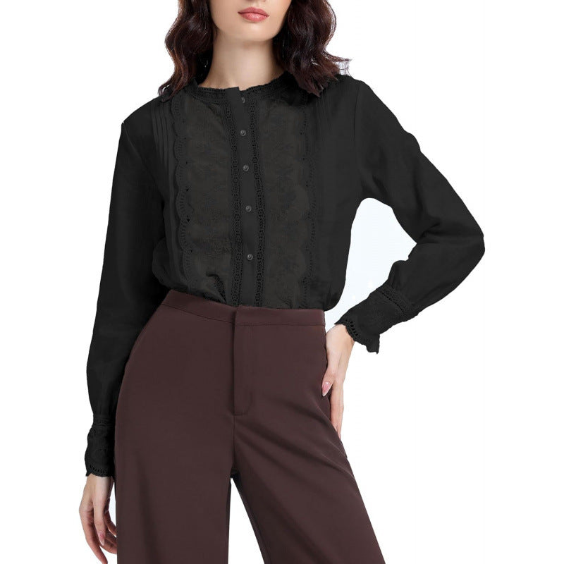 fashioncasuallacelong sleeves formal shirt for women springnew arrivalcut out button tops