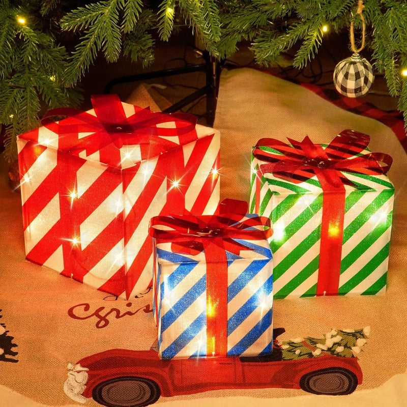 Cross-border Christmas snowman three-piece set of lanterns eight-function wrought iron luminous gift box Christmas supplies scene arrangement