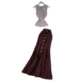 French work clothing style sleeveless knittingtwo-piece set female summer light mature style silm metal breasted classysuit