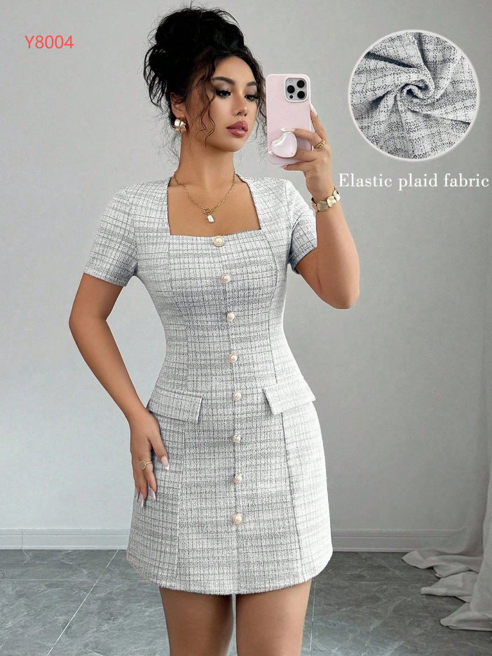 new chanel-inspired color block fishtail dress -  cross-border e-commerce fashion dress