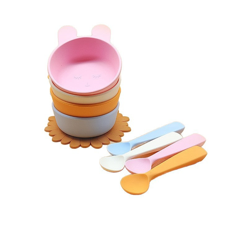 Food-grade silicone complementary food bowl rabbit animal shape, baby eating training suction cup bowl anti-drop feeding tableware