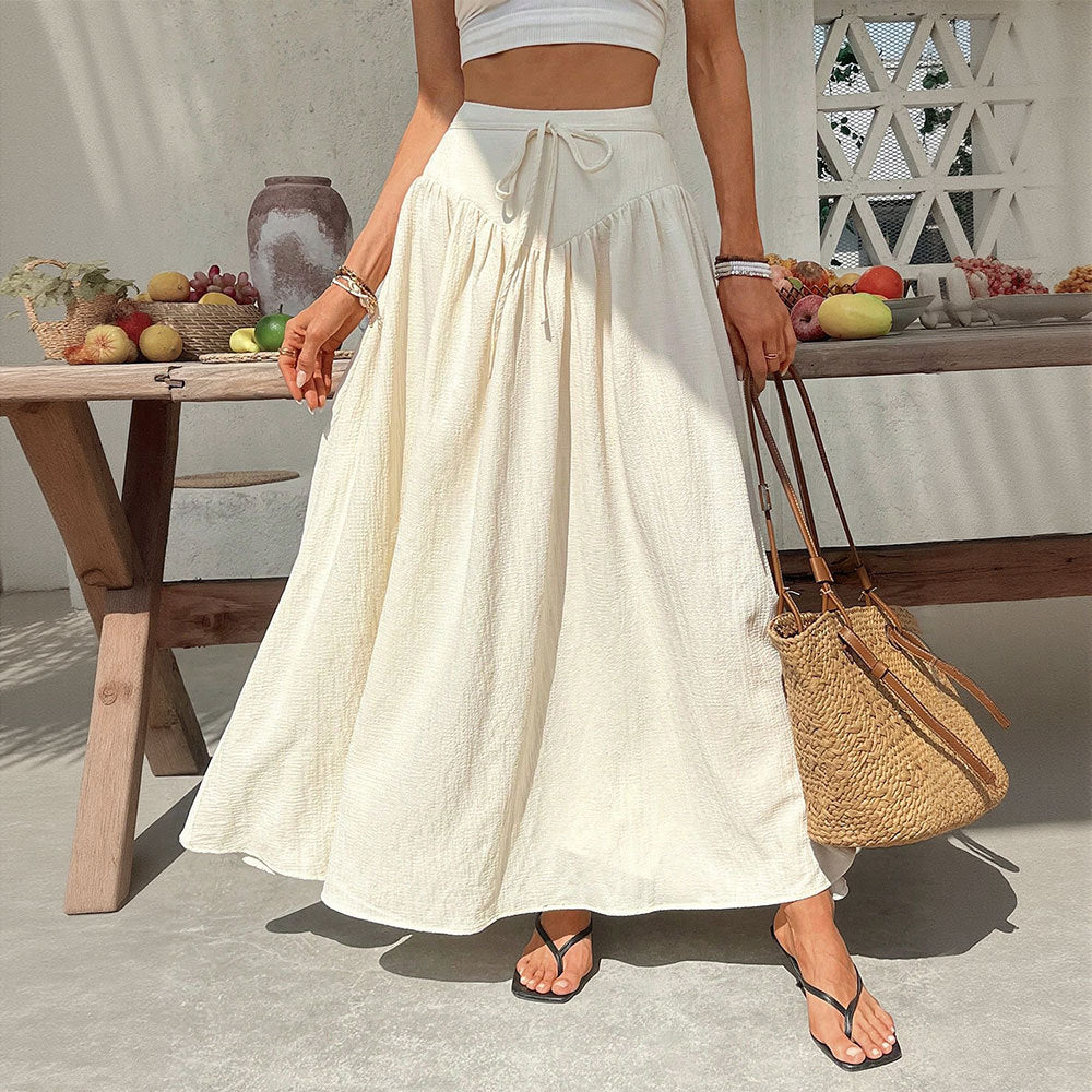 fashionexport summer vacation casual skirt high waist large swing slimming lookeasiest for match beach long skirt