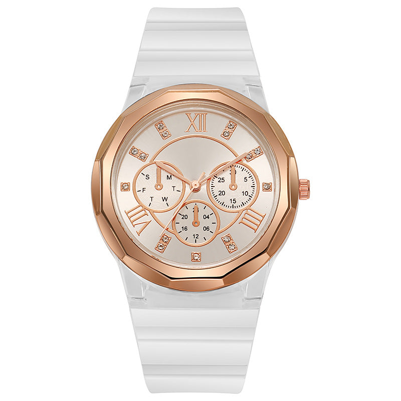 Fashion rhinestone silicone watch female student accessible luxuryelegantniche style design preppy style forest style young casual watch