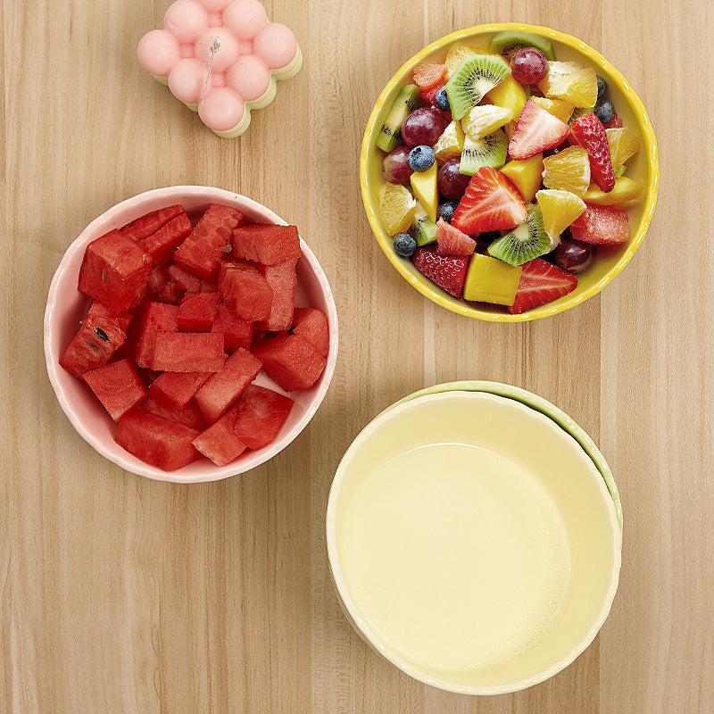New arrival cream style pure color ceramic bowl hammer pattern design underglaze color fruit bowl for home high-looking salad bowl wholesale