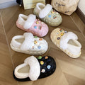 2025 women's winter slippers: cute cartoon design, thick sole, fleece lined, non-slip, wear-resistant, warm, detachable waterproof cotton shoes