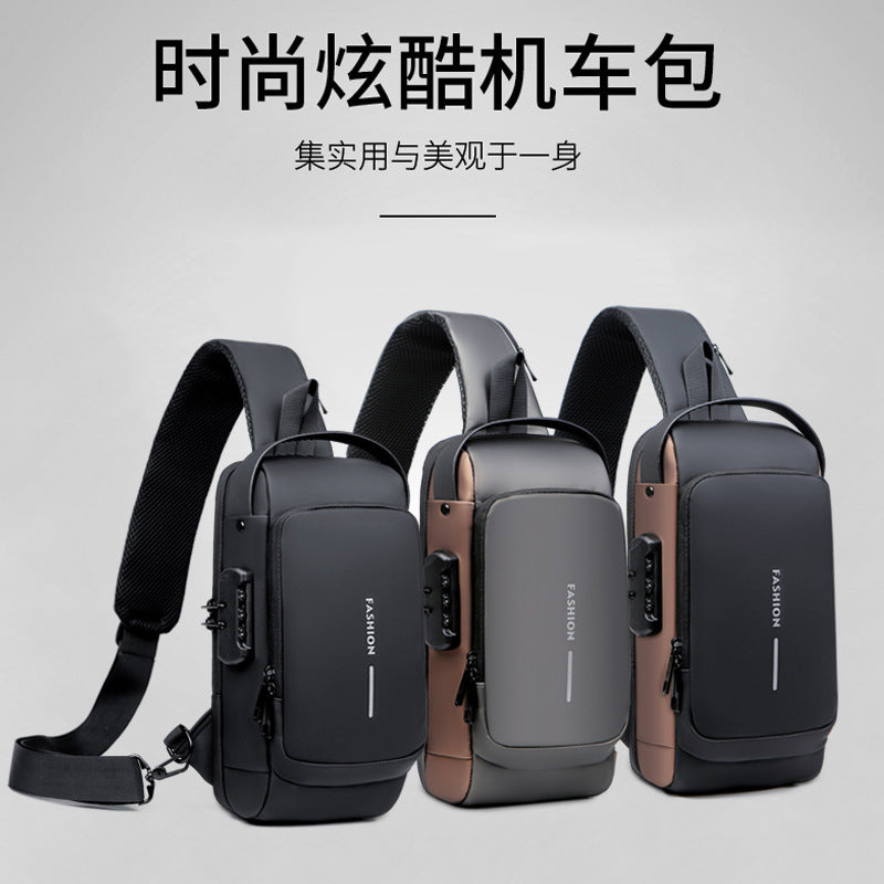 Breast bag, men's new trendy messenger bag, water-proof Oxford cloth shoulder bag, combination lock, sports and leisure backpack.