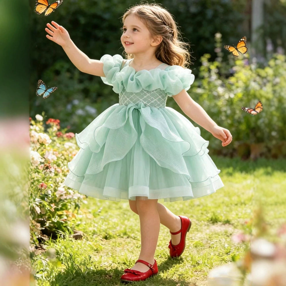 New in stock: toddler formal dress - off-the-shoulder bubble wedding dress, princess gown for baby girls, birthday dress
