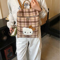 2026 new korean style cartoon cat shoulder & crossbody bag - women's unique design, cute & versatile plaid tote backpack