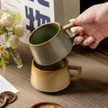 Vintage japanese-style stoneware office afternoon tea milk coffee mug - unique ceramic mug, teacup, wide-belly water cup