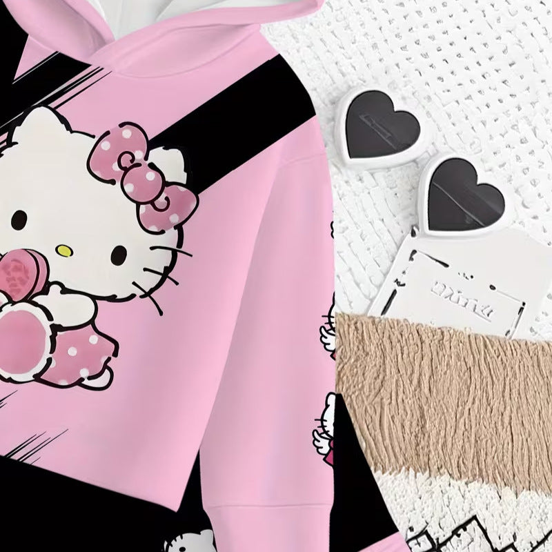 Kids' hoodie set, cross-border hot-selling cartoon animal print girls' fashion hooded sweatshirt and sweatpants set