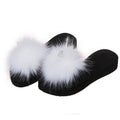 Spring/summer new women's european and american fashion faux fox fur slippers korean style outdoor one-strap slides home furry fur slippers