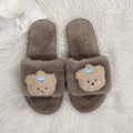 Trendy cute bear flat cotton slippers for women - 2024 autumn/winter new arrival - adorable warm one-strap fuzzy slippers