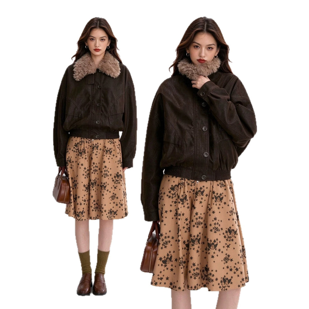european and american cross-border trade quilted detachable fur collar leather jacket women's autumn/winter patchwork warm short coat