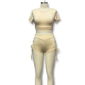 new arrivaltwo-piece set women's clothing fashion style hot girl round neck short-sleeved waistless topsilm shorts suit