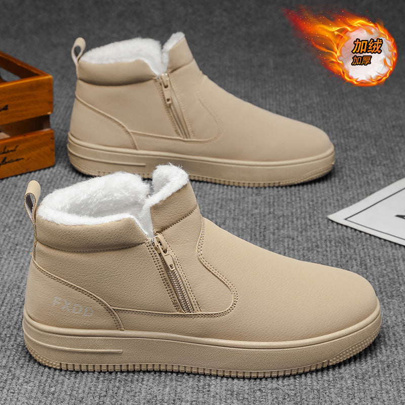 2025 winter thickened warm men's shoes, non-slip high-top new men's cold-proof thick-soled snow boots, fleece-lined cotton shoes