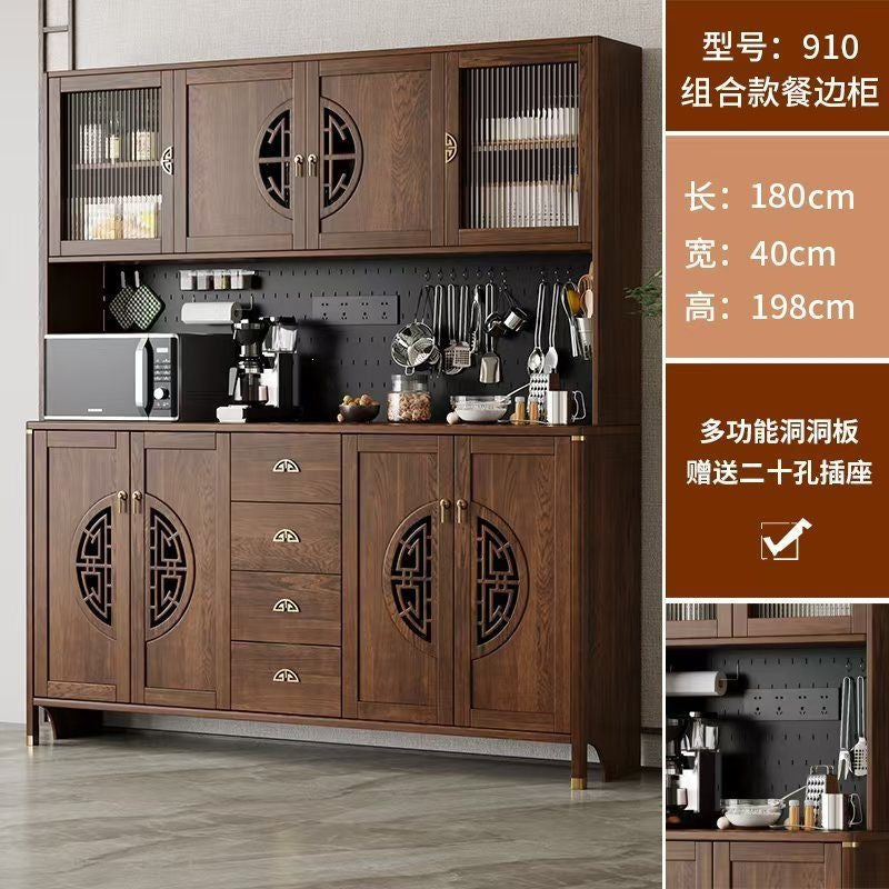 New chinoiserie solid wood sideboard all-in-one wall-mounted tea cabinet kitchen dining room living room wine cabinet solid wood storage cabinet