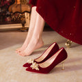 Xiuhe wedding shoes for women, red stiletto heels, non-tiring bridal shoes, 2024 new style chinoiserie pointed toe wedding toast shoes