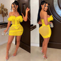X5903   fashionpure color mesh see-through feather lace vest pleated midi skirt two-piece set