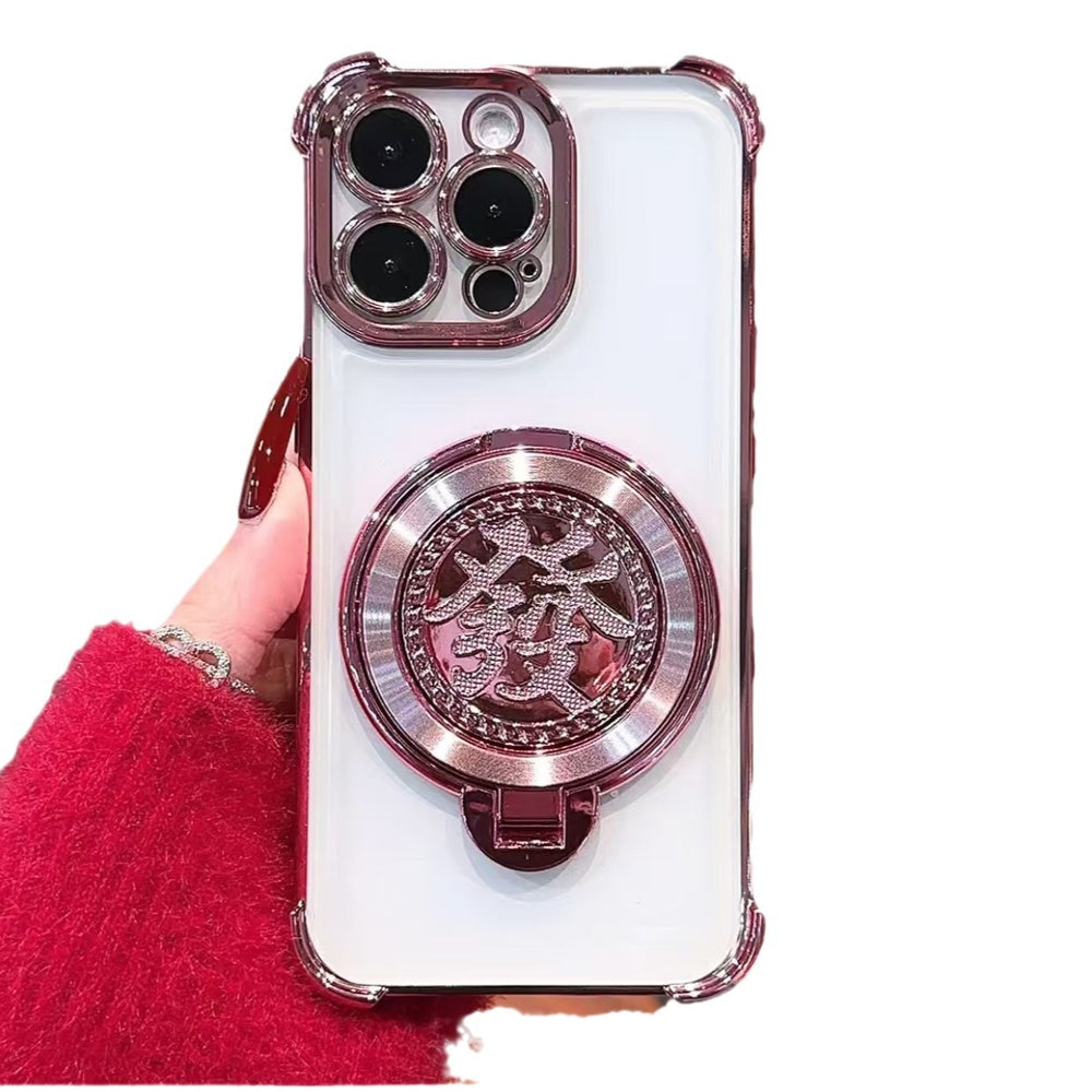 Suitable for apple 17 mobile phone case, accessible luxury rotating trendy brand magnetic suction bracket iphone15 european and american four-corner couple case