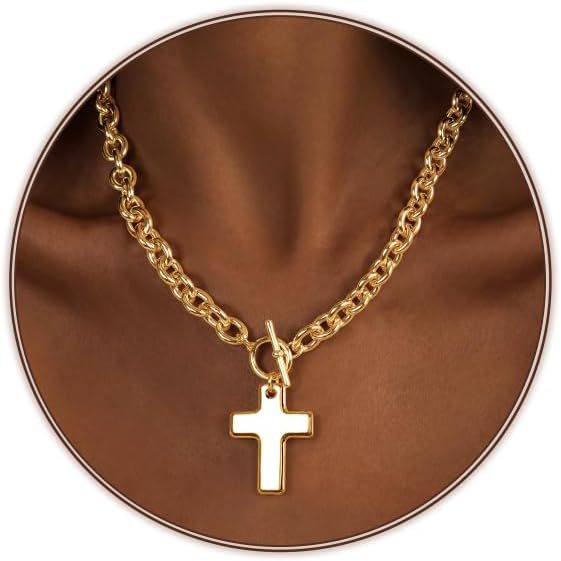 fashion chunky cross pendant necklace - gold tone, trendy clavicle chain, minimalist & versatile accessory, perfect holiday gift for women