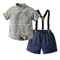 Children's clothing new arrivalsummer boys stripes stand collar short-sleeved shirt overalls boys gentleman dress suit