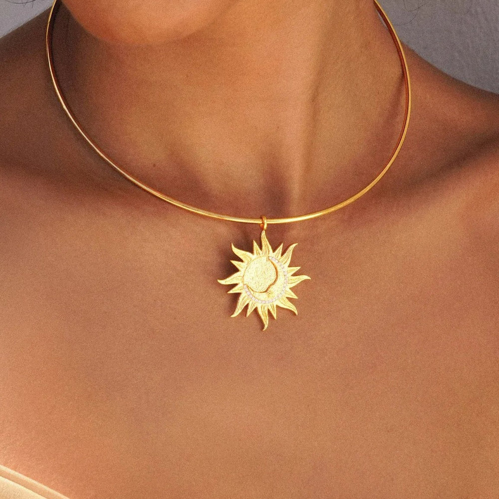 European and american style jewelry - unique sun and moon pendant necklace - niche, sweet & cool design - vintage necklace - choker