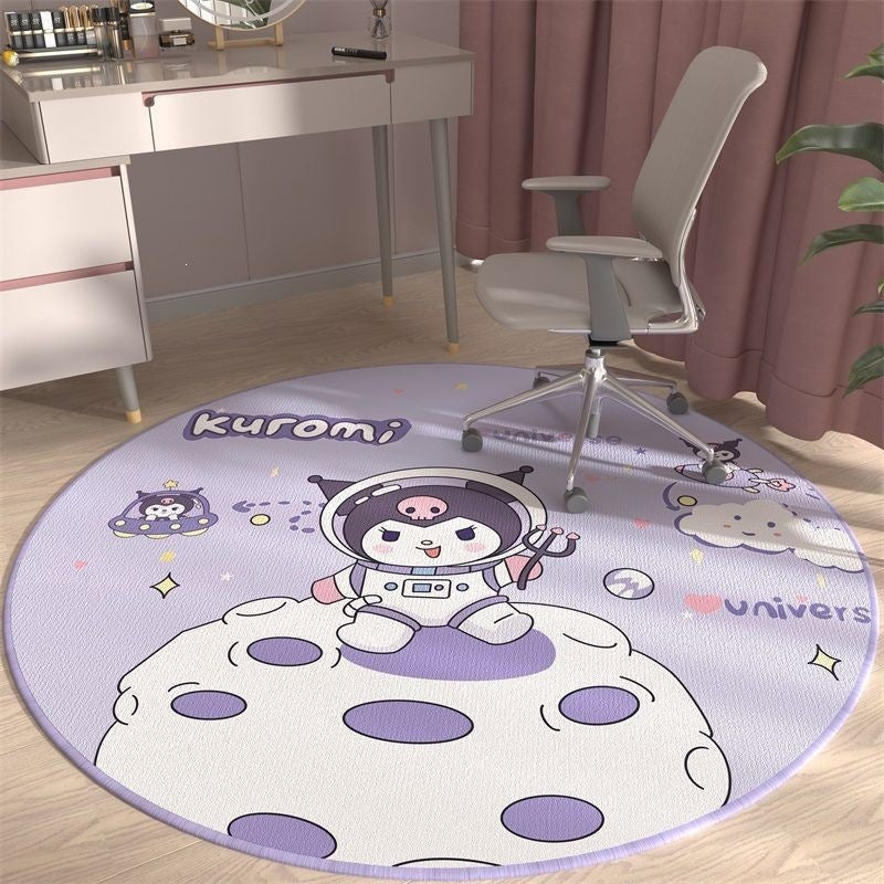 Cute kuromi round rug for living room, computer chair mat for study, foot pad for dressing table in cloakroom, bedside blanket for bedroom