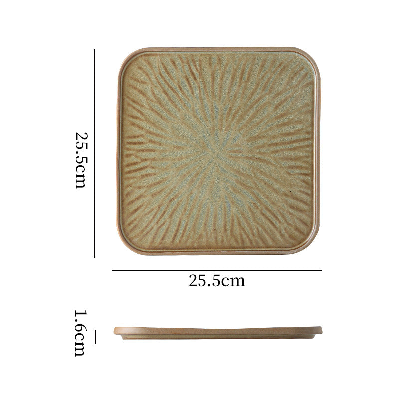 Vintage rustic ceramic steak plate - unique square plate with rim for home, restaurant, hotel, and dessert presentation