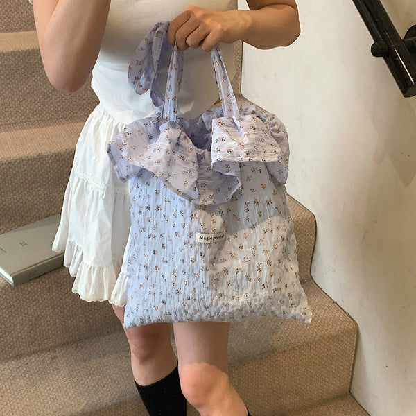 Korean floral canvas tote bag 2025 summer new large-capacity pleated cloud bag women's fashion shoulder bag