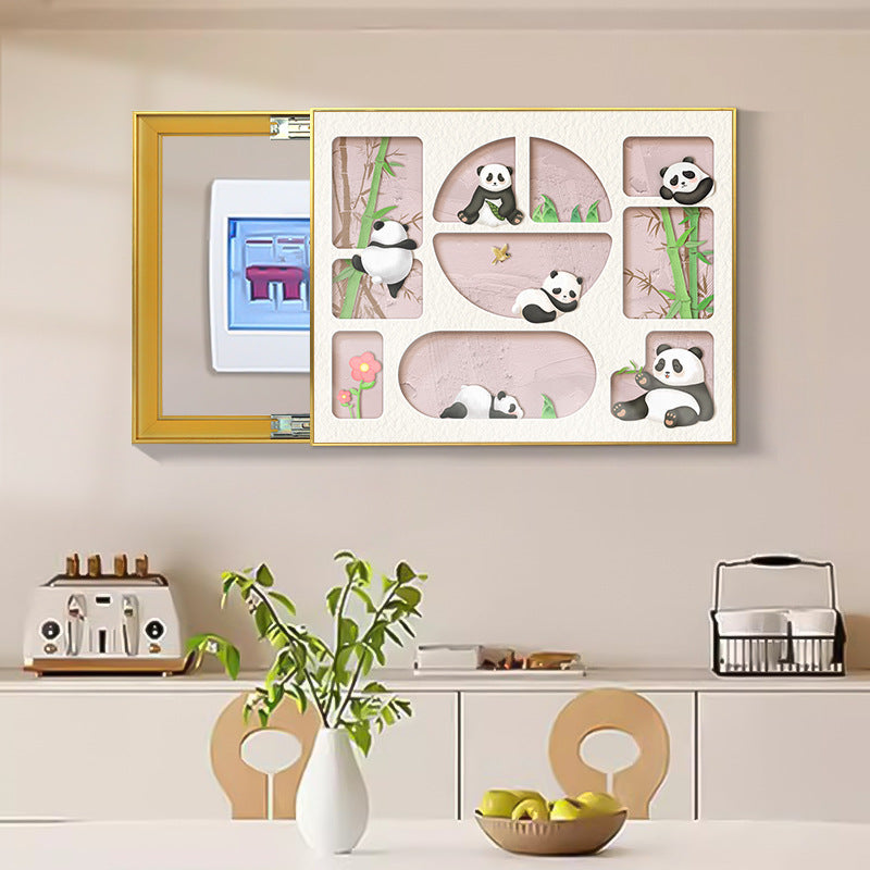 Panda meter box decorative painting living room power main switch blocking hanging painting multimedia box cover plate electric switch box mural