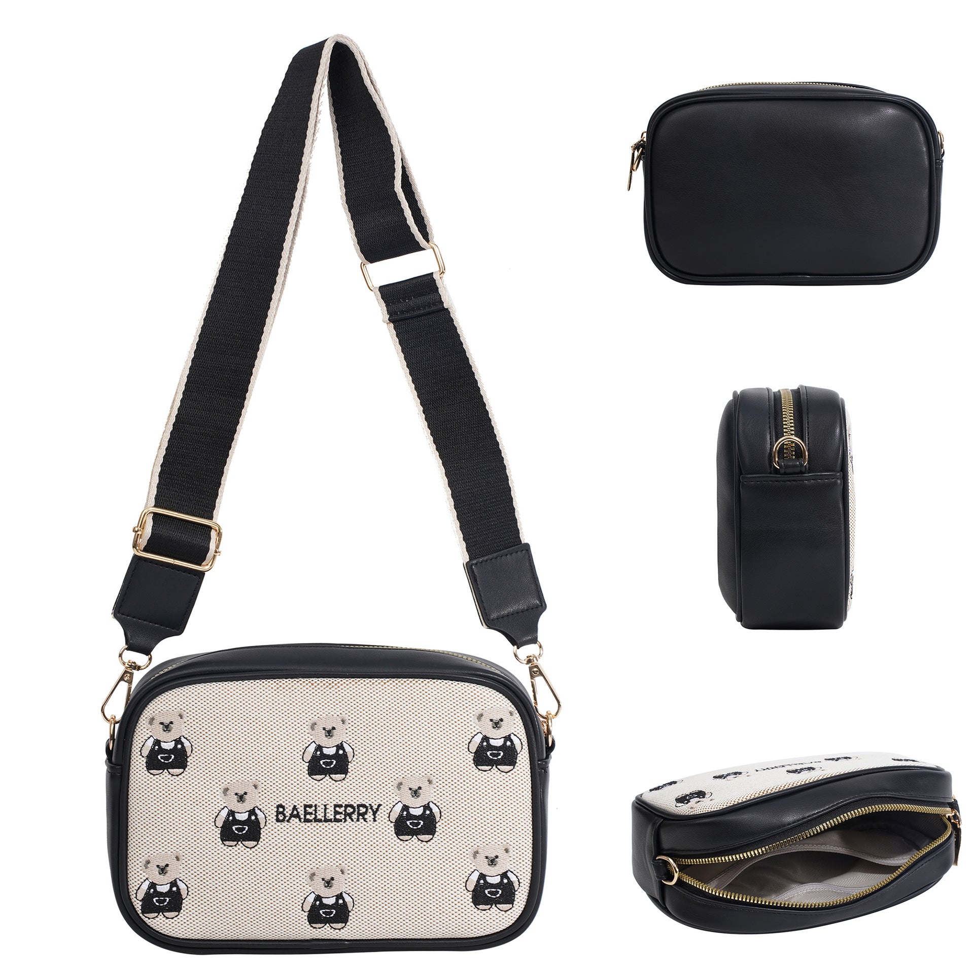 New bear embroidered women's shoulder bag bag messenger bag women's large-capacity hot-selling women's bag fashion pu Korean niche