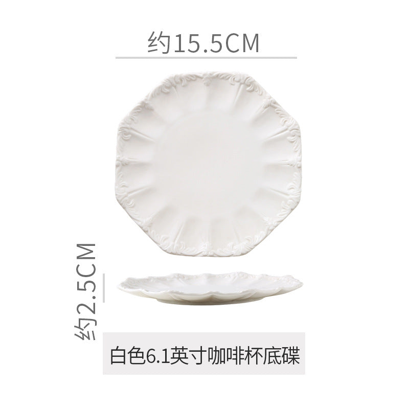 Embossed retro ceramic dinnerware set - french style, high-end steak plates, dessert plates, and salad bowls for home use