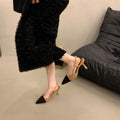 2024 summer new fashion pointed-toe stiletto sandals, french color-block low-cut high heels, open-back designer women's shoes
