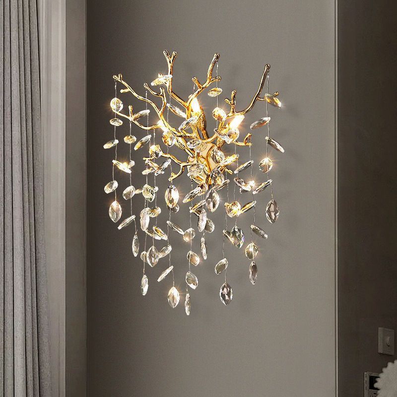 Living room background wall bedroom light luxury creative branch room master bedroom crystal lamp wall lamp